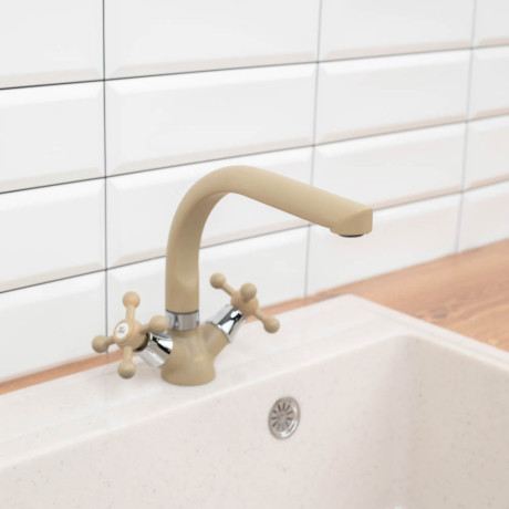 СоюзКран Смеситель для кухни, поворотный излив 25см, керам. кран-буксы 1/2", беж, цинк, SK01-G208