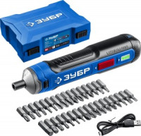 Отвертка ЗУБР &quot;ПРОФЕССИОНАЛ&quot; реверс, фикс шпинд, подсвет, Li-Ion, НЕХ 1/4, кейс с набором zuPSD-4S