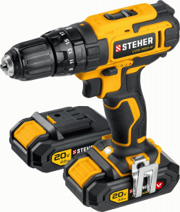 STEHER дрель-шуруповерт ударная V1, 20В, 40Нм, 2 АКБ (2Ач), кейс, CDS-200-2