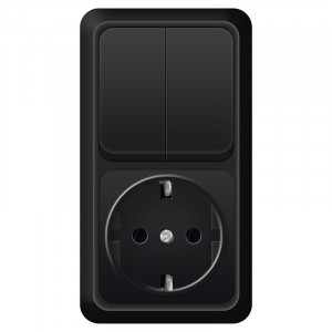 UNIVersal Олимп блок вертик. (роз. 1 мест.+выкл. 2 кл.) ОУ (земля) черный 7946809