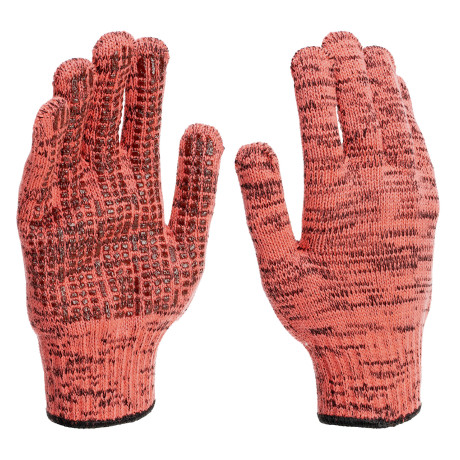 Перчатки трикотажные, акрил, усиленные, ПВХ-гель Протектор, цвет: коралл, 10 класс Сибртех
