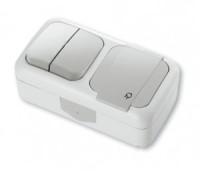 VIKO by Panasonic PALMIYE  гориз. блок выкл. 2 кл.+роз. (земля) ОУ серый 16A IP54 90555582