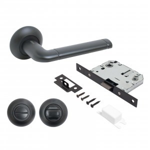Комплект для двери АЛЛЮР АРТ ПОЛО BL+L7050S BL+BK-R1 BL мат. черный (ручка и защ с фикс)блистер (20)