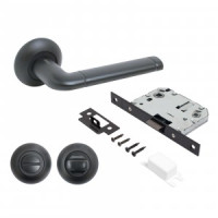 Комплект для двери АЛЛЮР АРТ ПОЛО BL+L7050S BL+BK-R1 BL мат. черный (ручка и защ с фикс)блистер (20)