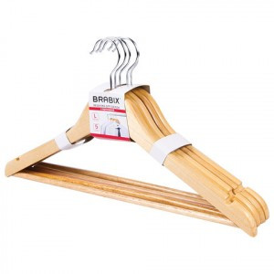Вешалки-плечики BRABIX "Стандарт", 5шт/уп, цена за уп., дерево перекладина, 45см, натур. 601159