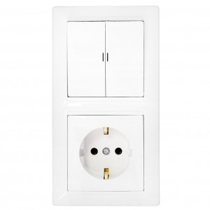 Bylectrica СТИЛЬ Блок (2 выкл. + роз.заз.конт.) СУ инд. белый, (2В-РЦ-703)