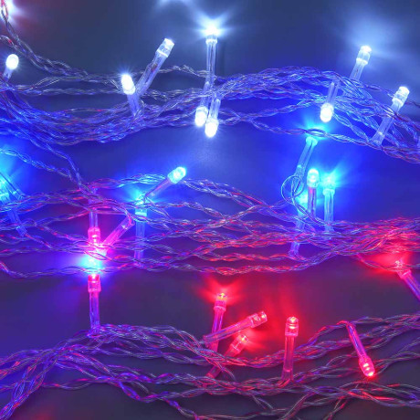 СНОУ БУМ Гирлянда эл. занавес 2х2м, 100LED, 10 нитей, триколор,пост.свеч., ПВХ прозрачный, 220В