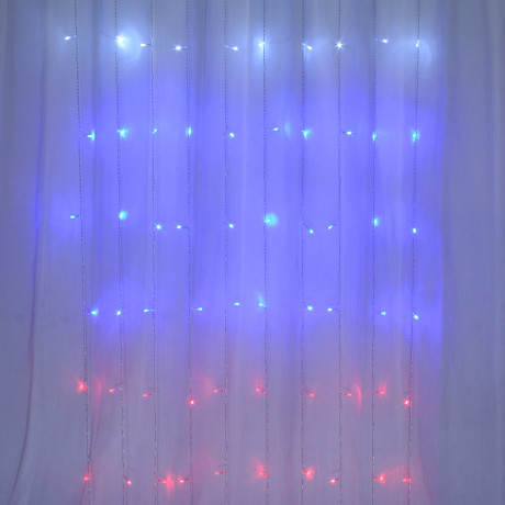 СНОУ БУМ Гирлянда эл. занавес 2х2м, 100LED, 10 нитей, триколор,пост.свеч., ПВХ прозрачный, 220В
