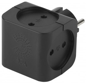 ЭРА разветвитель (тройник) 4 роз. 16А черный  (тройник, куб, T-образный) SP-4-B