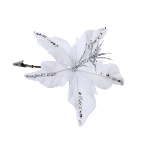 СНОУ БУМ Пуансетия 15 см на прищепке (5 лепестков), глиттер, металл, полиэстер, 26-605