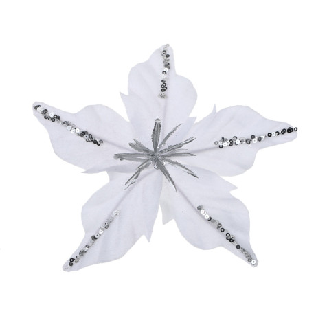 СНОУ БУМ Пуансетия 15 см на прищепке (5 лепестков), глиттер, металл, полиэстер, 26-605