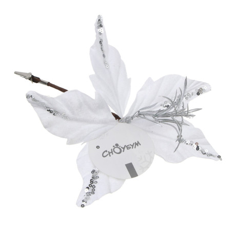 СНОУ БУМ Пуансетия 15 см на прищепке (5 лепестков), глиттер, металл, полиэстер, 26-605