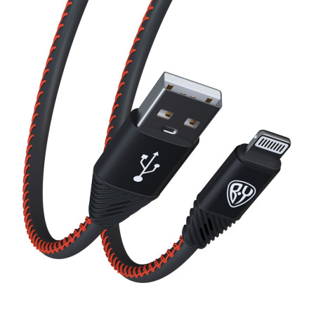 BY Кабель для зарядки Премиум iP, 1м, 2А, кожаная оплётка, черный