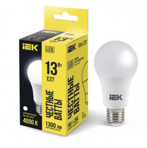IEK лампа св/д ЛОН A60 E27 13W(1300lm) 4000K 4K 131х60  матовая LLE-A60-13-230-40-E27