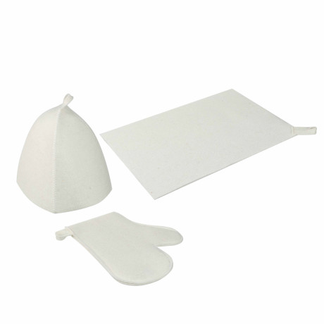 Набор банный ЭКОНОМ 3 предмета (шапка, коврик, рукавица) в пакете, войлок белый/серый