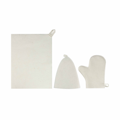 Набор банный ЭКОНОМ 3 предмета (шапка, коврик, рукавица) в пакете, войлок белый/серый