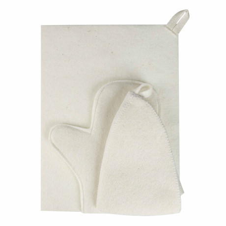 Набор банный ЭКОНОМ 3 предмета (шапка, коврик, рукавица) в пакете, войлок белый/серый