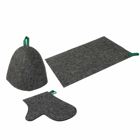 Набор банный ЭКОНОМ 3 предмета (шапка, коврик, рукавица) в пакете, войлок белый/серый