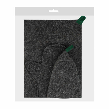 Набор банный ЭКОНОМ 3 предмета (шапка, коврик, рукавица) в пакете, войлок белый/серый