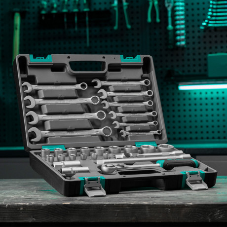 Набор инструментов, 1/2", CrV, пластиковый кейс 31 предмет Stels