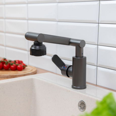 СоюзКран Смеситель для кухни и раковины, излив с вр. 360 гр, аэратор 2 реж, металлопластик, черный