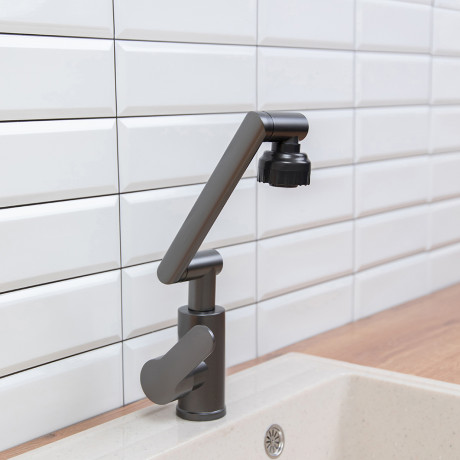 СоюзКран Смеситель для кухни и раковины, излив с вр. 360 гр, аэратор 2 реж, металлопластик, черный