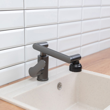 СоюзКран Смеситель для кухни и раковины, излив с вр. 360 гр, аэратор 2 реж, металлопластик, черный