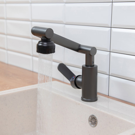 СоюзКран Смеситель для кухни и раковины, излив с вр. 360 гр, аэратор 2 реж, металлопластик, черный