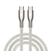 BY Кабель для зарядки КРИСТАЛЛЫ Type-C-Type-C, 1м, Быстрая зарядка 3А, QC, PD 65W, серебро