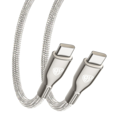BY Кабель для зарядки КРИСТАЛЛЫ Type-C-Type-C, 1м, Быстрая зарядка 3А, QC, PD 65W, серебро