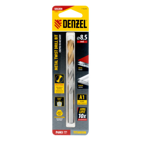 Сверло спиральное по металлу 8,5 x 117 мм, Р6М5, Golden Tip  Denzel
