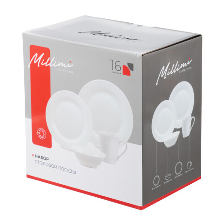 MILLIMI Сонет Набор стол.посуды 16пр (тар26см*4, тар22см*4, салатн15см*4, кружка350мл*4), фарфор