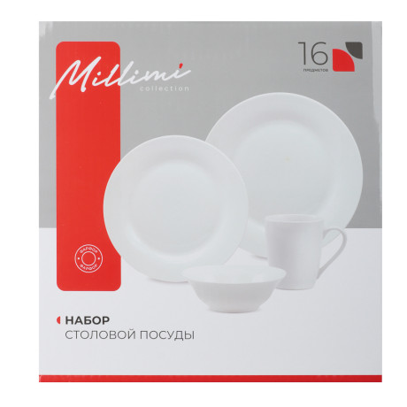 MILLIMI Сонет Набор стол.посуды 16пр (тар26см*4, тар22см*4, салатн15см*4, кружка350мл*4), фарфор
