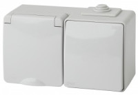 ЭРА Блок розетка+выкл. гориз. IP65, 16A(10AX)-250В, ОУ, Эра Эксперт, серый (5/50/1000)