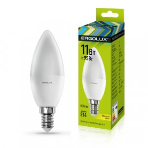 Ergolux свеча C35 E14 11W(905lm 220°) 3000K 2K матовая 111x37 LED-C35-11W-E14-3K