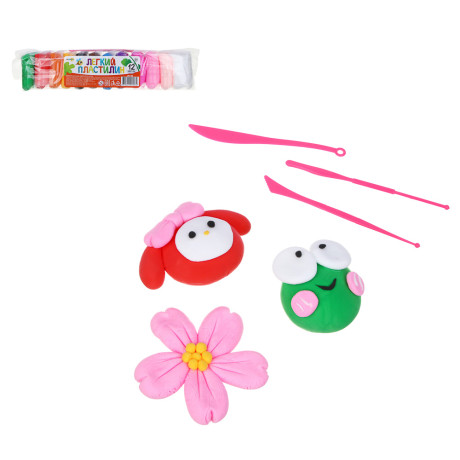 Легкий пластилин, ХОББИХИТ, 12 цветов, 23х6см, полимер