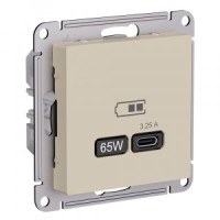 Systeme Electric AtlasDesign мех. роз. СУ 1 мест. USB Type-C 65Вт высокоскор.заряд. QC,PD ПЕСОЧНЫЙ