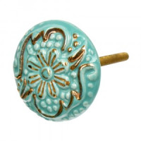 Ручка керамическая для мебели Римская бирюз/золотой (в кор 6 шт, цена за шт) BLUMEN HAUS