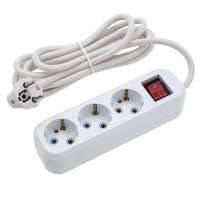 Удлинитель бытовой 3 м, 10A, тип УХз10, с заземлением и выключателем, 3 розетки, Сибртех