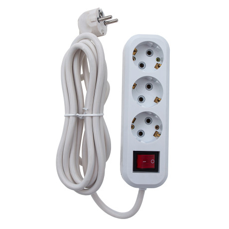 Удлинитель бытовой 3 м, 10A, тип УХз10, с заземлением и выключателем, 3 розетки, Сибртех