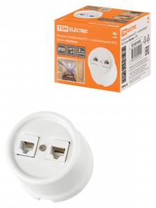 TDM Болонь Розетка телефонная RJ11 + компьютерная RJ45 белая Ретро SQ1820-0052