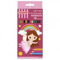 Карандаши цветные ПИФАГОР &quot;ФЕЯ&quot;, 12 цветов, пластиковые, классические заточенные, 181338
