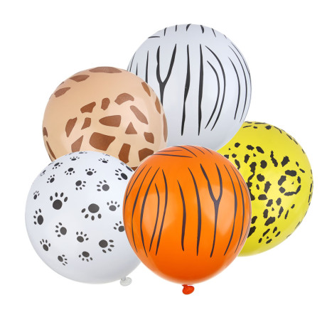 FNtastic Набор воздушных шаров, 5 шт, 12" с принтом, латекс, 5 видов, "Животные"