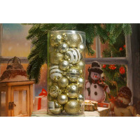 Набор елочных украшений Т559 Золото Шары 36шт микс 4см*16шт(4шт блестки` 4шт глянец` 8шт матовый) 6см*20шт(5шт глянец` 5шт точка` 5шт с рисунком полоса` 5шт блестки) (круг.короб.) (32)