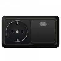 UNIVersal Олимп блок горизонт. (роз. 1 мест.+выкл. 1 кл.) ОУ (земля) (инд.) черный 7946808