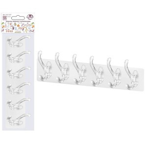 Планка с 6 крючками гибкая 35*6,5см прозразный пластик (кратность 3!!!) 27-227 Мультидом