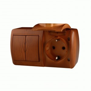 Lezard Ната блок ОУ роз.1 мест(земля, крыш,16А)+выкл. 2 кл. 10А сосна гориз (корп.PC)  710-0800-171