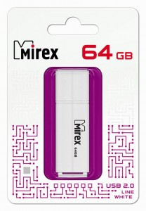 Флэш-диск USB 64 ГБ  Mirex LINE WHITE 64GB (ecopack)