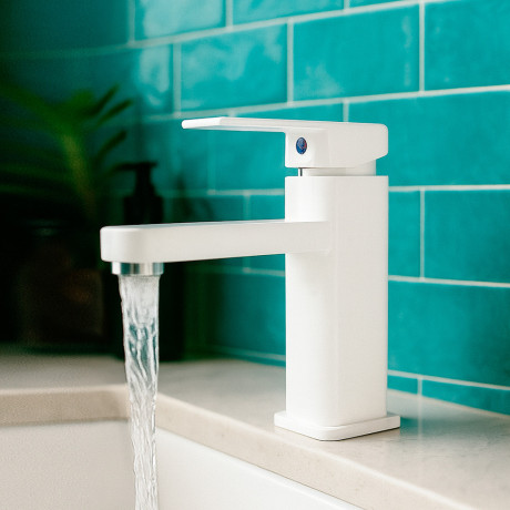 СоюзКран Смеситель для раковины, керам. картридж 25мм, металлопластик, белый, SK02-M105