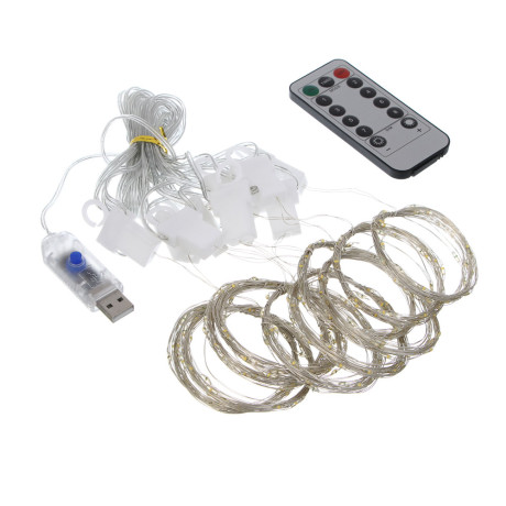 СНОУ БУМ Гирлянда эл. занавес нить росы 2х3м, 300 LED, 10 нитей, шампань, 8 реж., USB, пульт